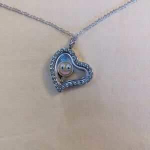 Floating Charm Locket Necklace Rhinestones Memory Pendant Silver Tone T5B8D